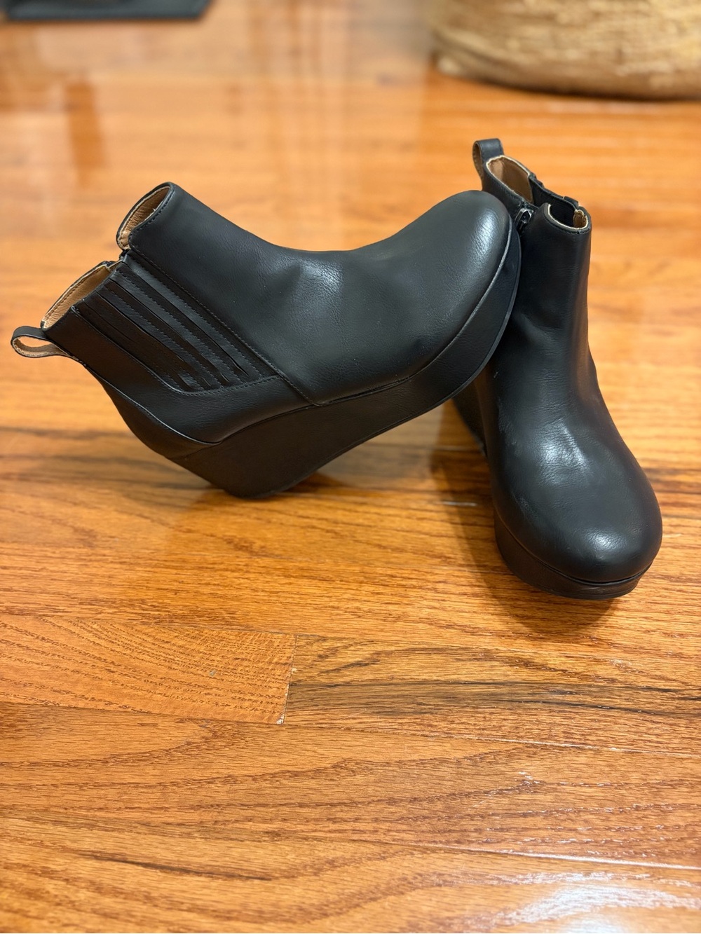 Yellow Box Black Belin Wedge Clog Booties size 9.5